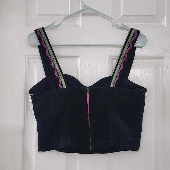 Anthropologie Embroidered Bustier Corset Crop Top Black Floral Boho Size 8 - Picture 4 of 8